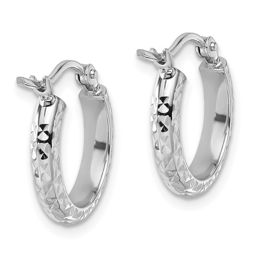 14k White Gold D/C 2.8x15mm Hollow Hoop Earrings
