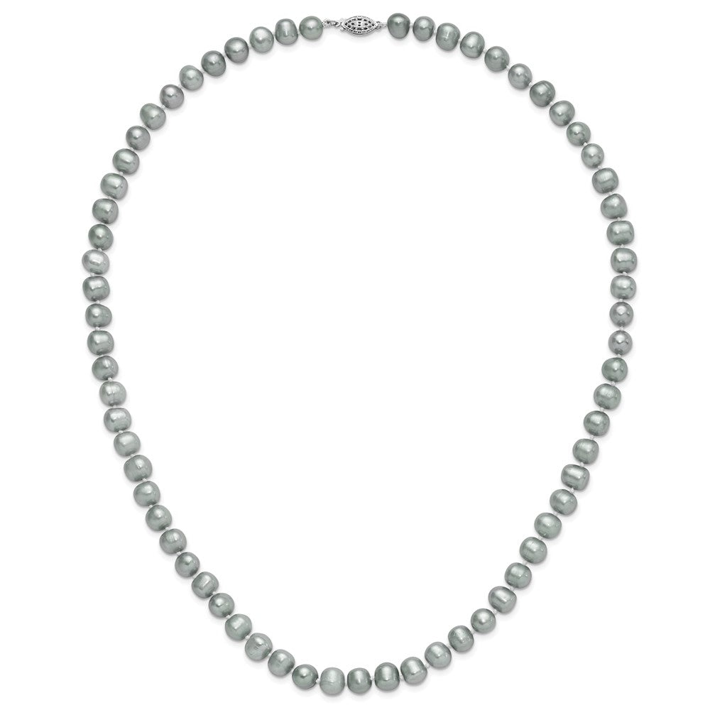 Sterling Silver Rhodium-plated 8-9mm Grey Near-Round Freshwater Cultured Pearl 24 inch Necklace 24 Inches