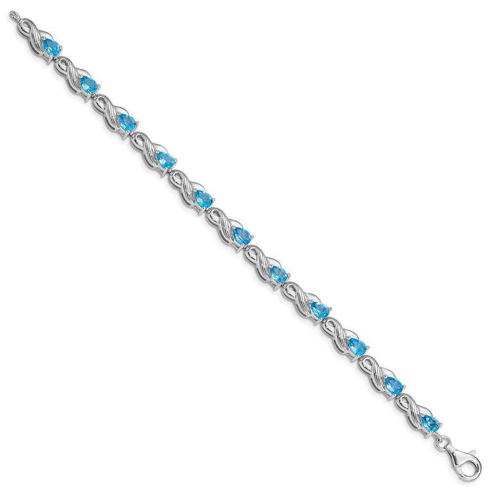 Sterling Silver Rhodium-plated Blue Topaz Bracelet 7 inches