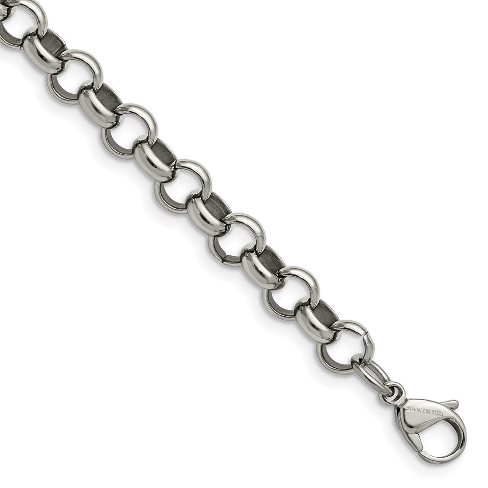 Stainless Steel Polished 8mm 7.75in Rolo Chain 7.25 inches