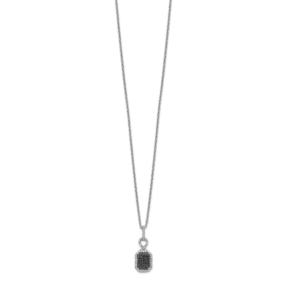 White Night Sterling Silver Rhodium-plated Black and White Diamond Rectangle Pendant 18 Inch Necklace with 2 Inch Extender 18 Inches