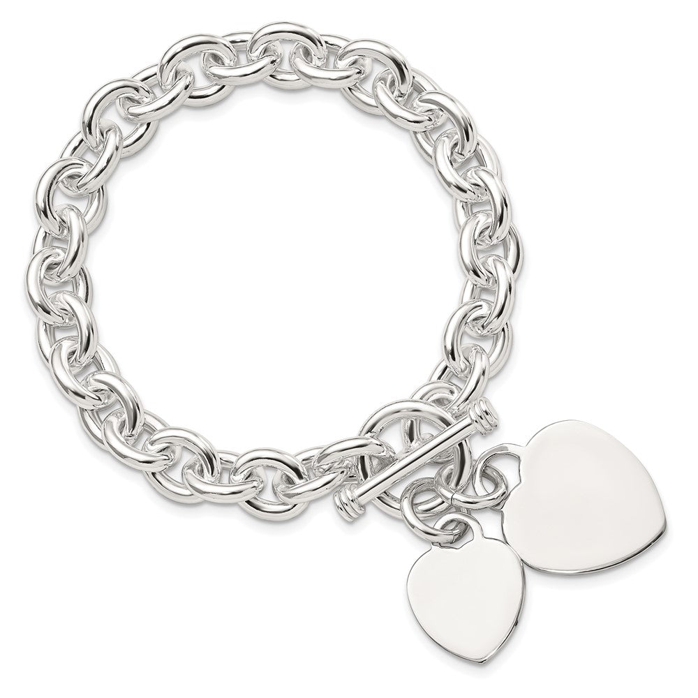 Sterling Silver Engraveable Heart Disc on Fancy Link Toggle Bracelet 7.75 inches