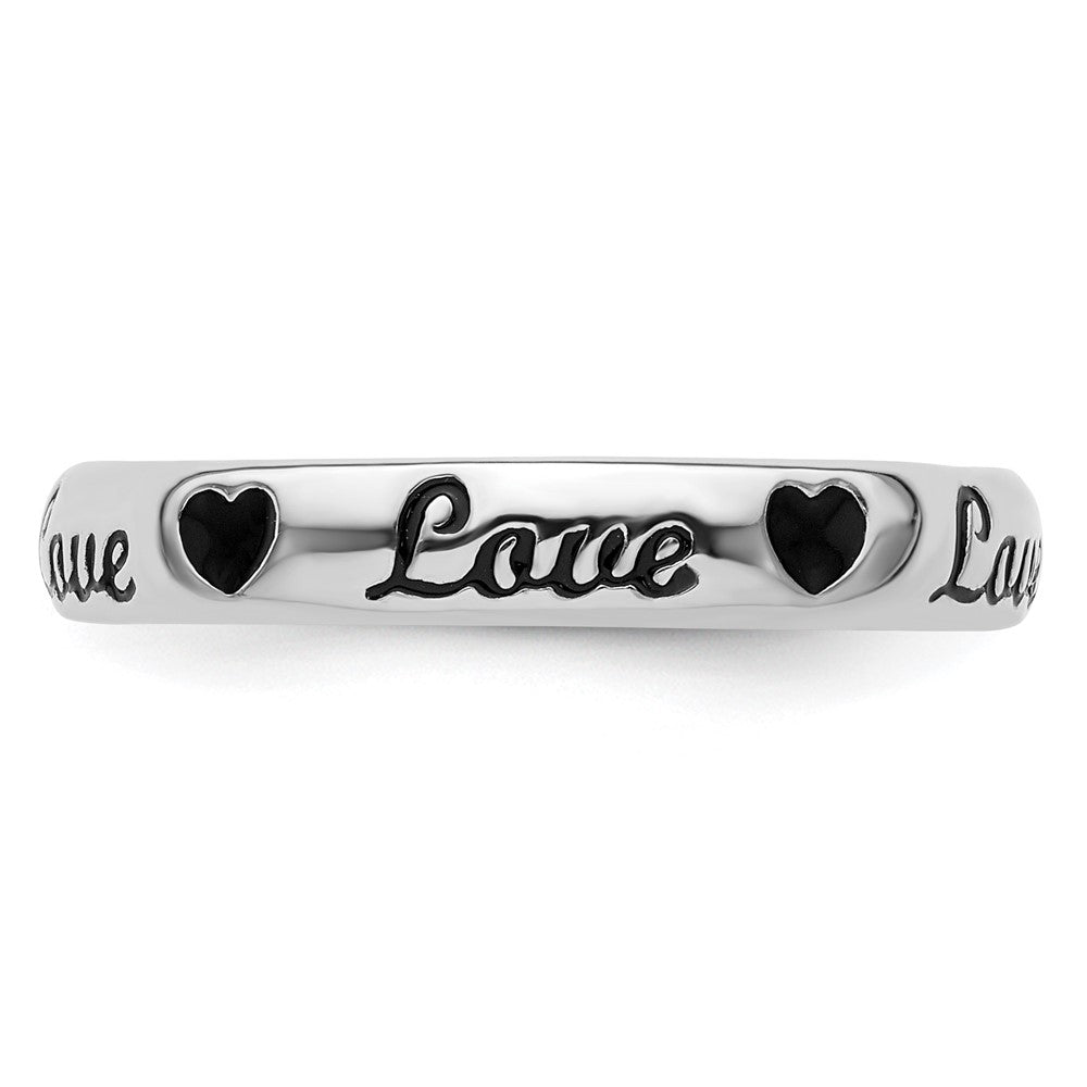Sterling Silver Stackable Expressions Black Enamel Love Ring Size -9
