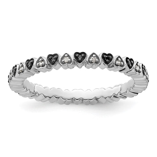 Sterling Silver Stackable Expressions Hearts Black & White Diamond Ring Size -5