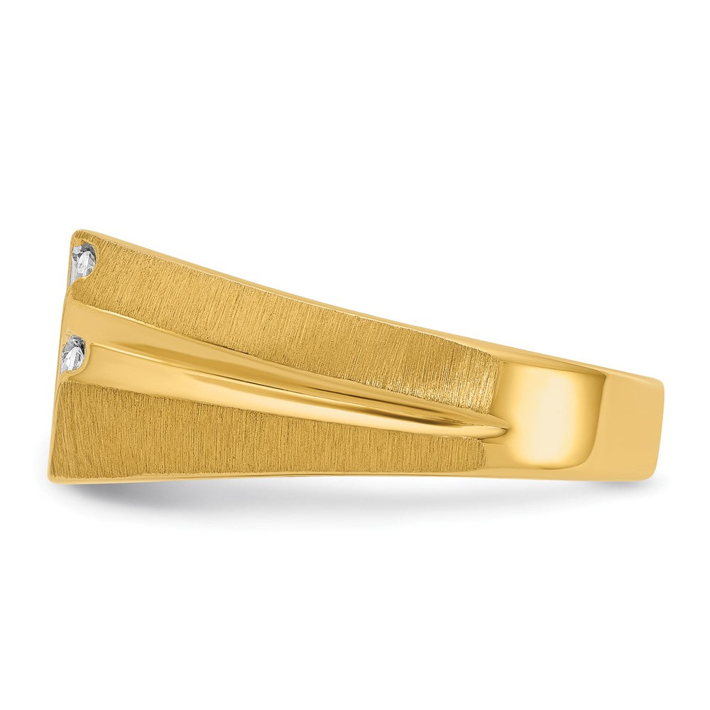 IBGoodman 14k Men's Polished Satin and Grooved 1/2 Carat AA Quality Diamond Ring