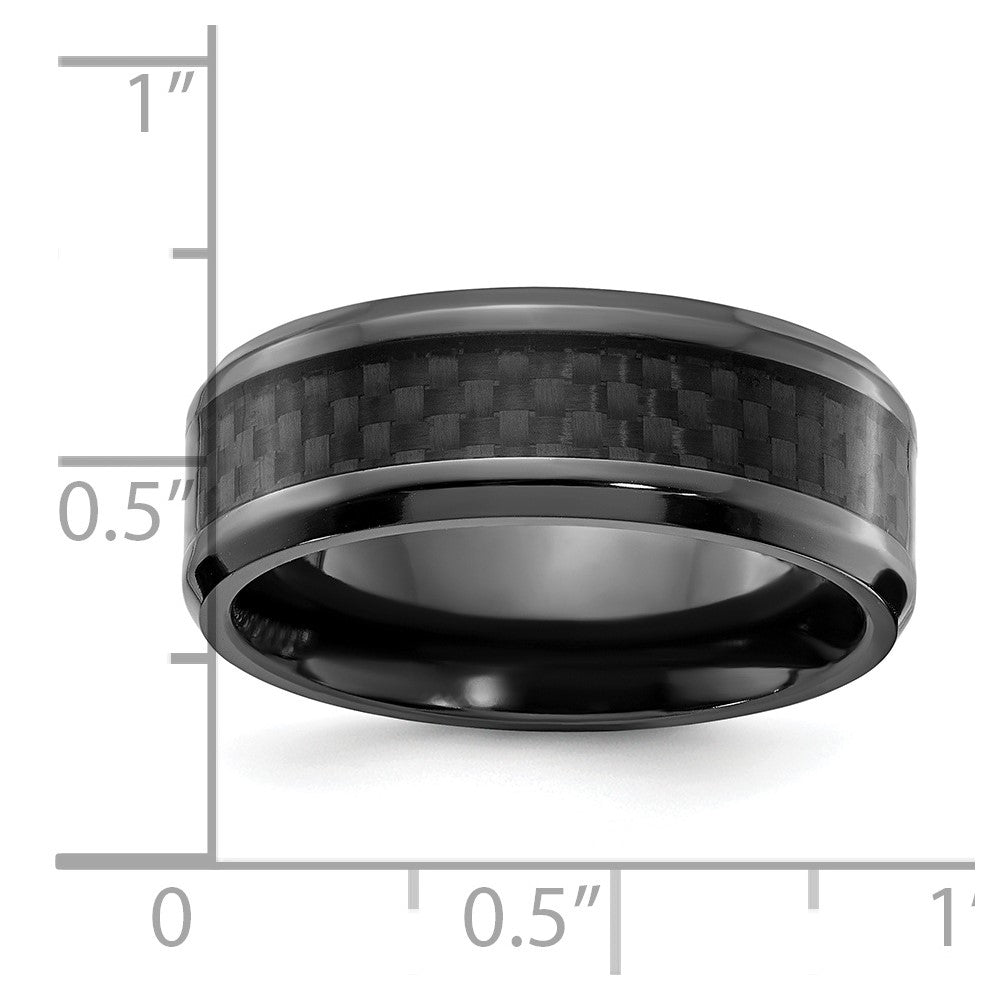 Black Zirconium Polished w/Black Carbon Fiber Inlay 8mm Band Size - 9