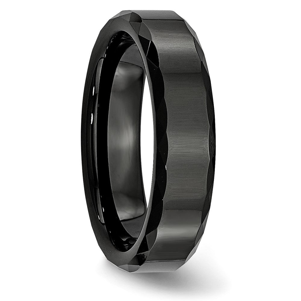 Ceramic Black Faceted and Beveled Edge 6mm Polished Band Size - 7.5
