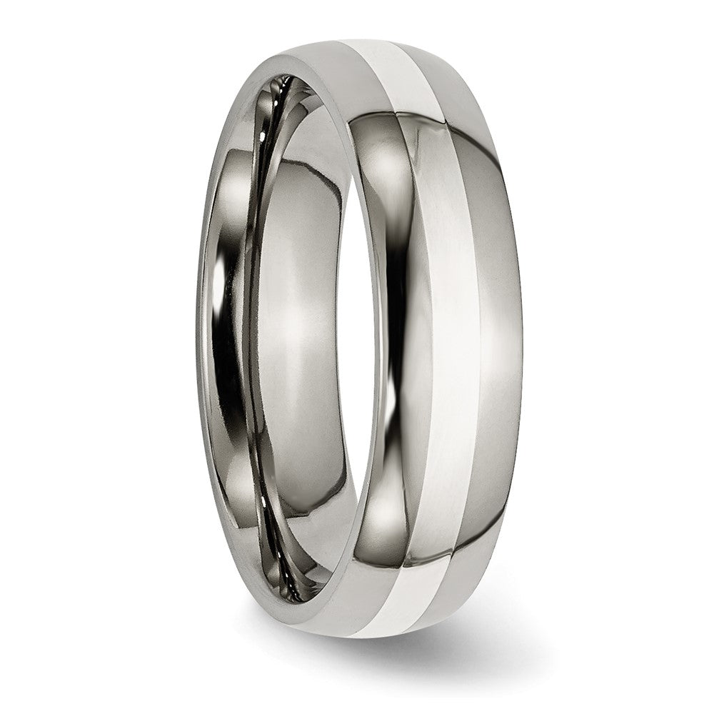 Titanium Polished w/Sterling Silver Inlay 6mm Band Size - 10.5