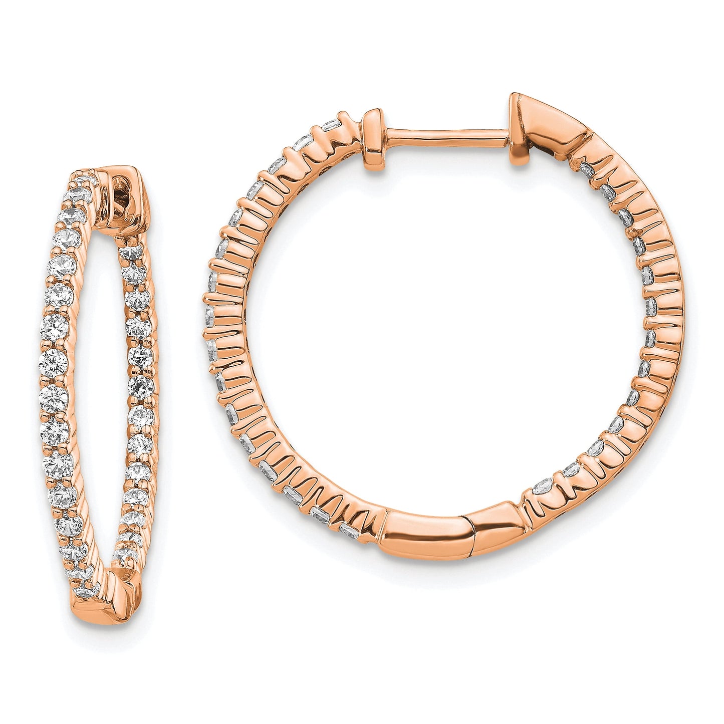 14k Rose Gold 5/8 carat Diamond In/Out Hinged Hoop Earrings