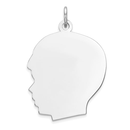 Sterling Silver Rhod-plate Eng. Boy Polished Front & Back Disc Charm