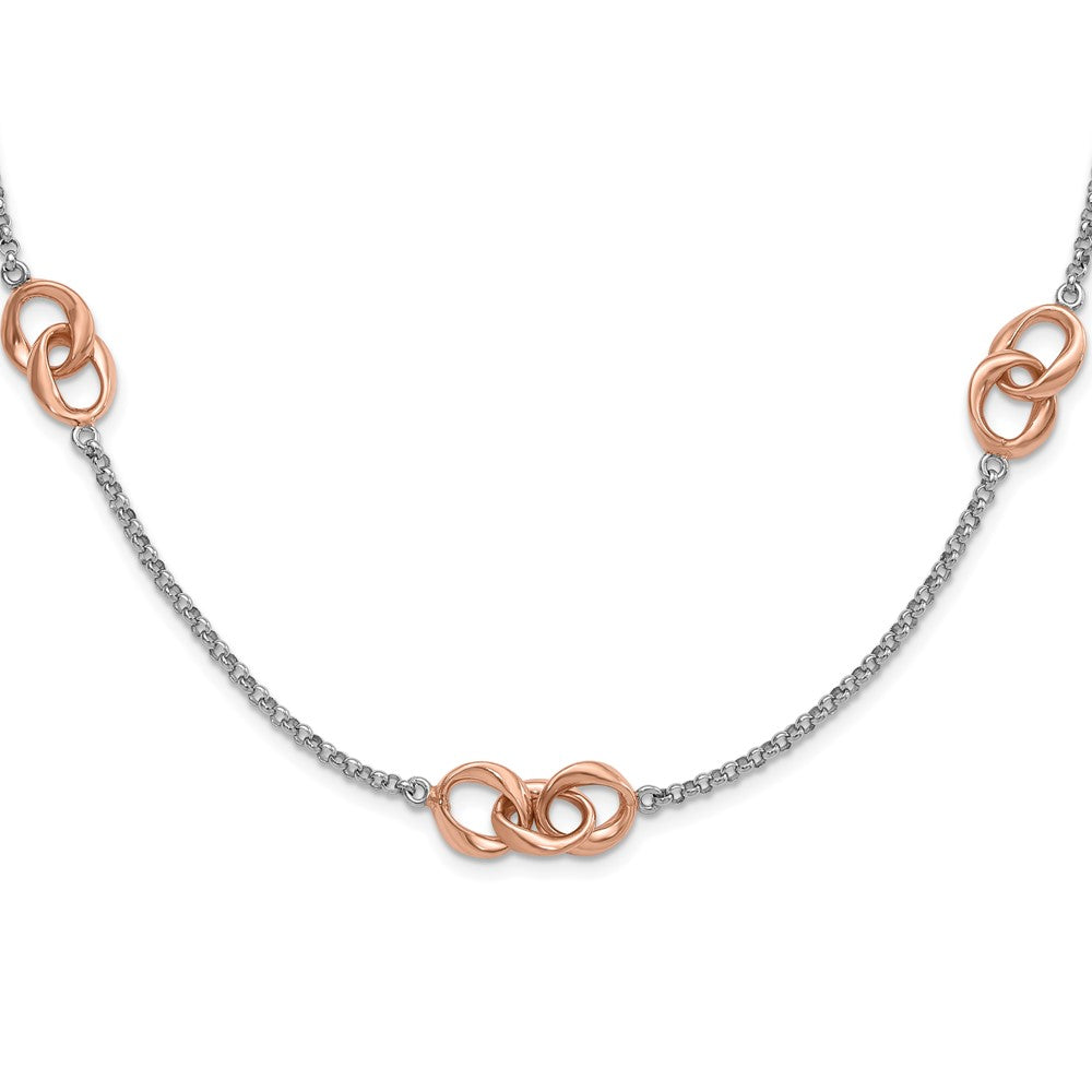 Sterling Silver & Rose Gold-plated Polished Link Station Necklace
