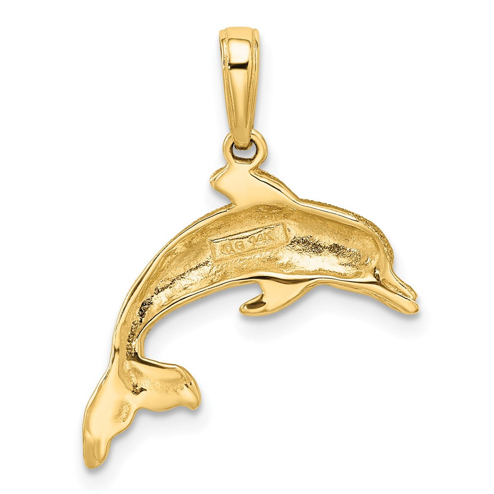 14k w/Rhodium Diamond-cut Dolphin Pendant
