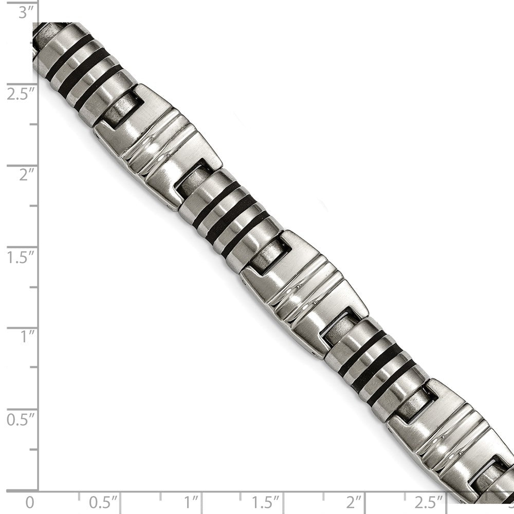 Stainless Steel Brushed and Polished with Black Enamel 8.25in Bracelet