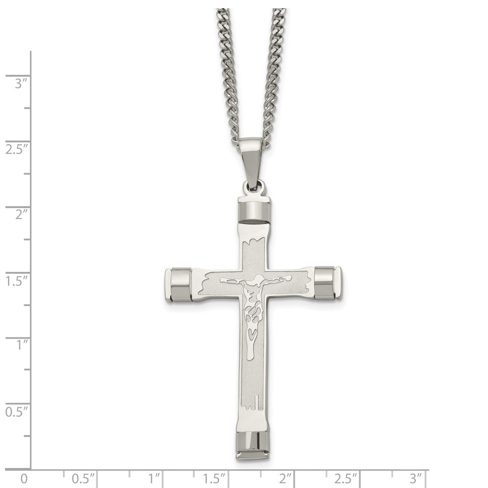 Stainless Steel Brushed and Polished Crucifix 22in Necklace