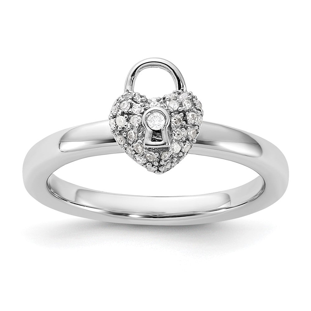 Sterling Silver Stackable Expressions Polished Diamond Heart Lock Ring Size -9