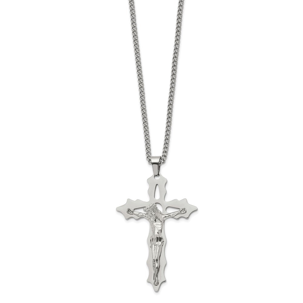 Stainless Steel Polished Cutout Crucifix 24in Necklace
