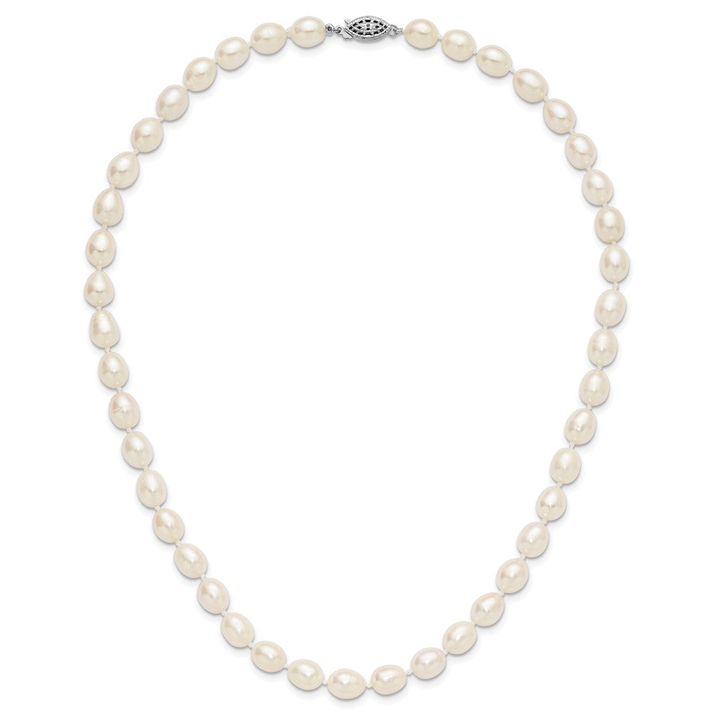 Sterling Silver Rhodium-plated 7-8mm White Rice Freshwater Cultured Pearl18 inch Necklace 18 Inches