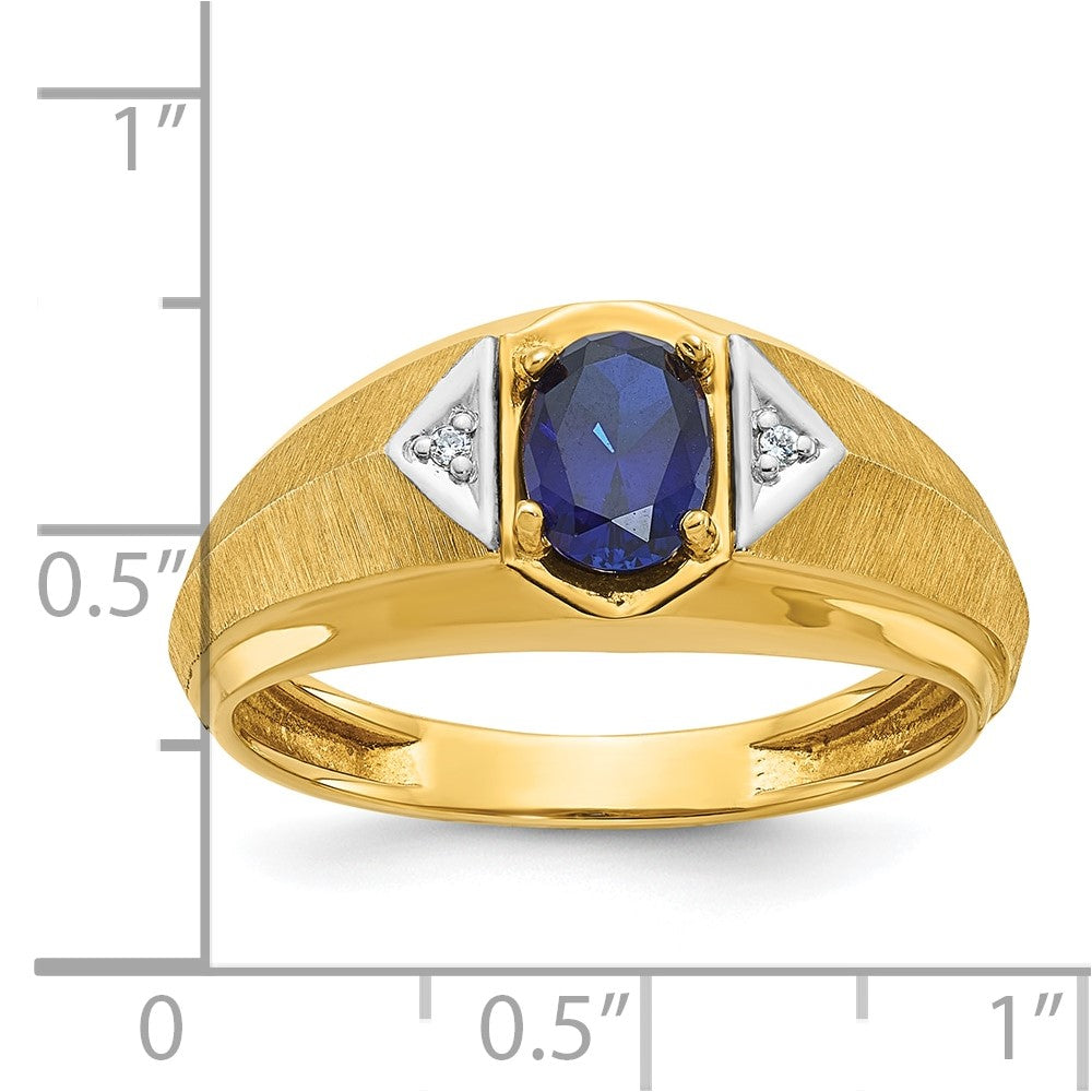 14k IBGoodman Men's Created Sapphire and Diamond Satin Complete Ring Size 10