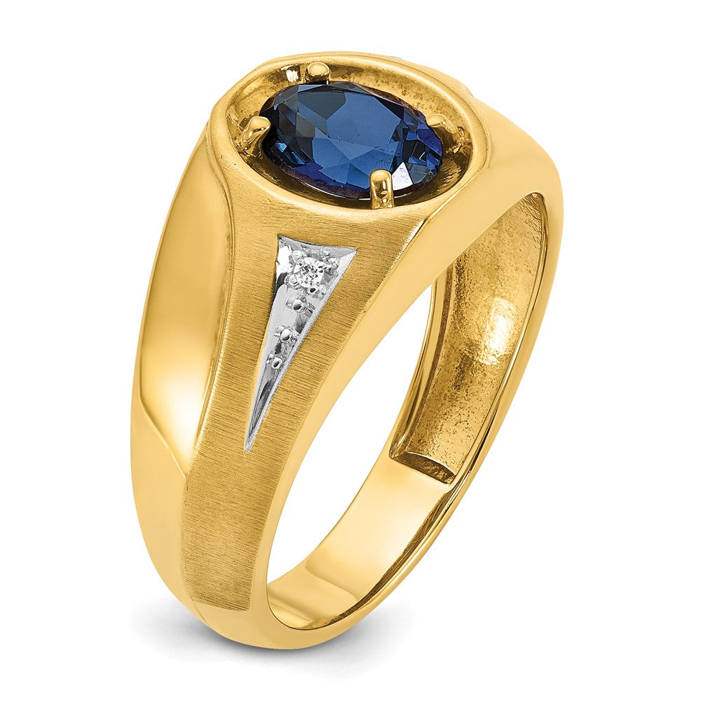 14k IBGoodman Men's Created Sapphire and Diamond Satin Complete Ring