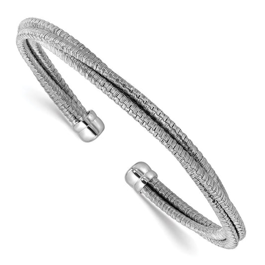 SS RH-plated Polished Multi-Wire Wrapped Cuff Bangle