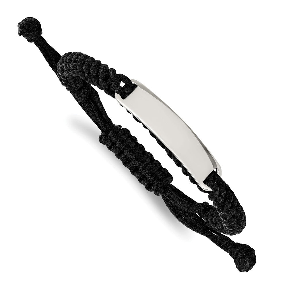 Stainless Steel Polished Black Fabric Adjustable ID Bracelet 13 inches
