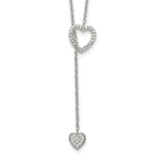 Sterling Silver Rhodium-plated Polished Adjustable Hearts with CZ Necklace 20 Inches