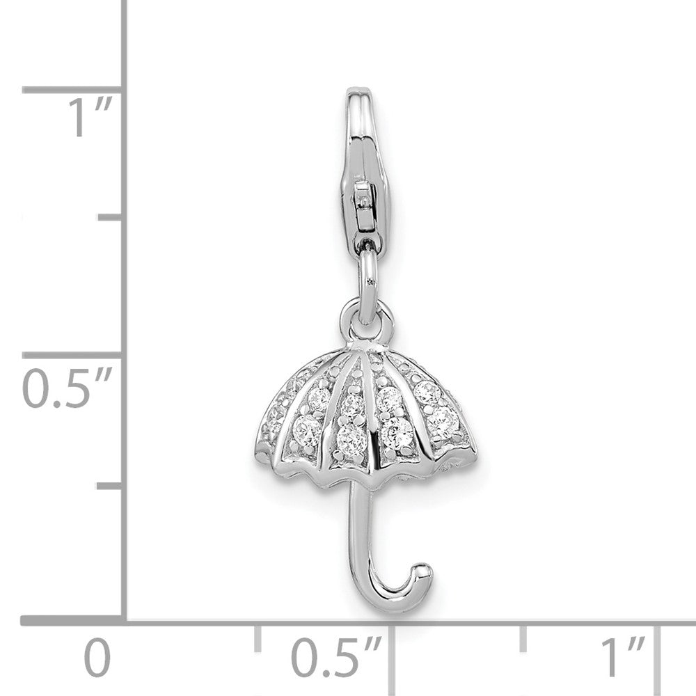 Amore La Vita Sterling Silver Rhodium-plated Polished 3-D Crystal Umbrella Charm with Fancy Lobster Clasp