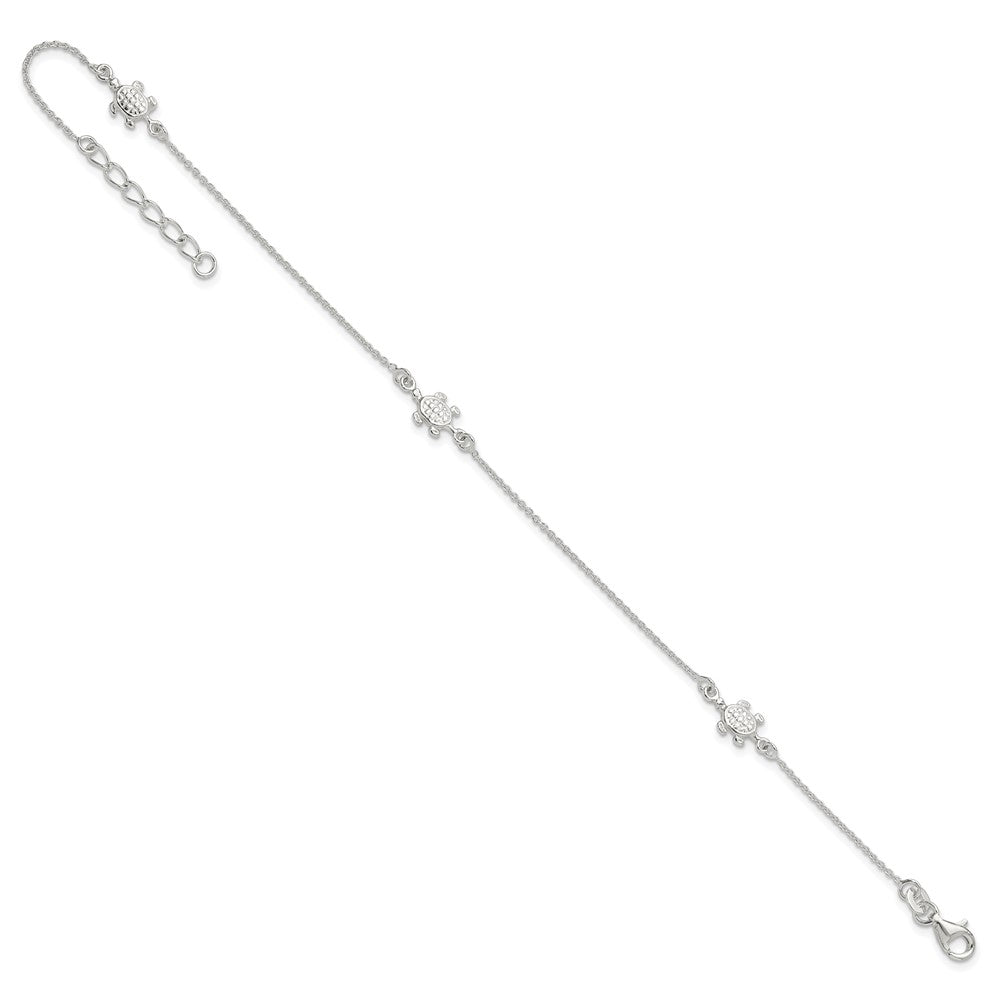Sterling Silver Turtle 9 inch Plus 1 inch Ext. Anklet 9 inches