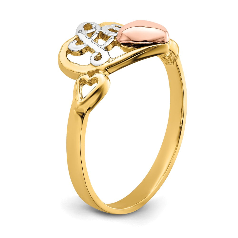 14k Yellow and Rose Gold w/Rhodium Love Heart Ring size 6