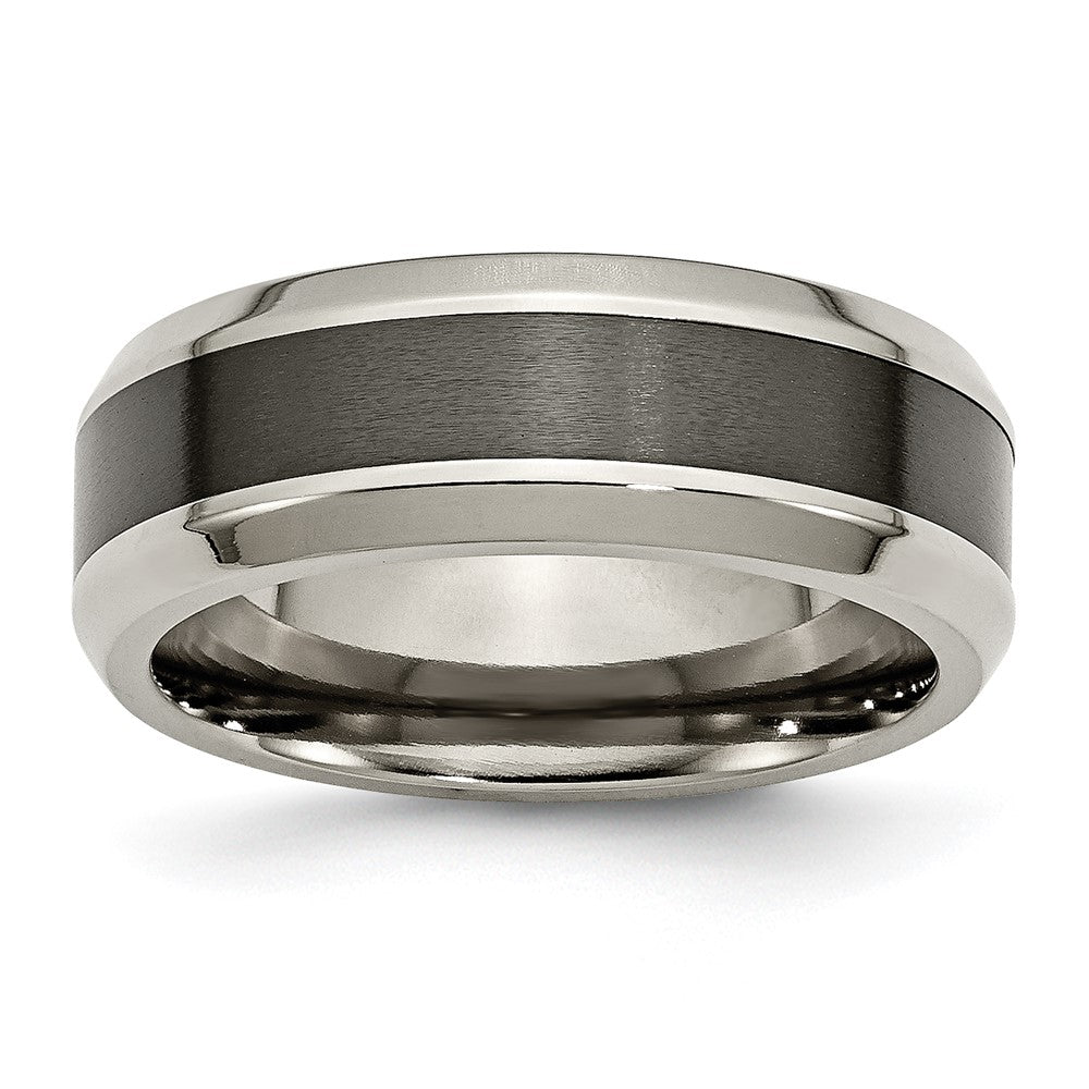 Titanium Polished w/Black Ceramic Center 8mm Beveled Band Size - 11