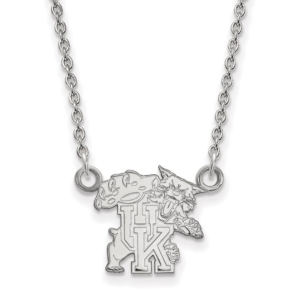 Sterling Silver Rhodium-plated LogoArt University of Kentucky U-K Wildcat Small Pendant 18 inch Necklace QSS056UK-18