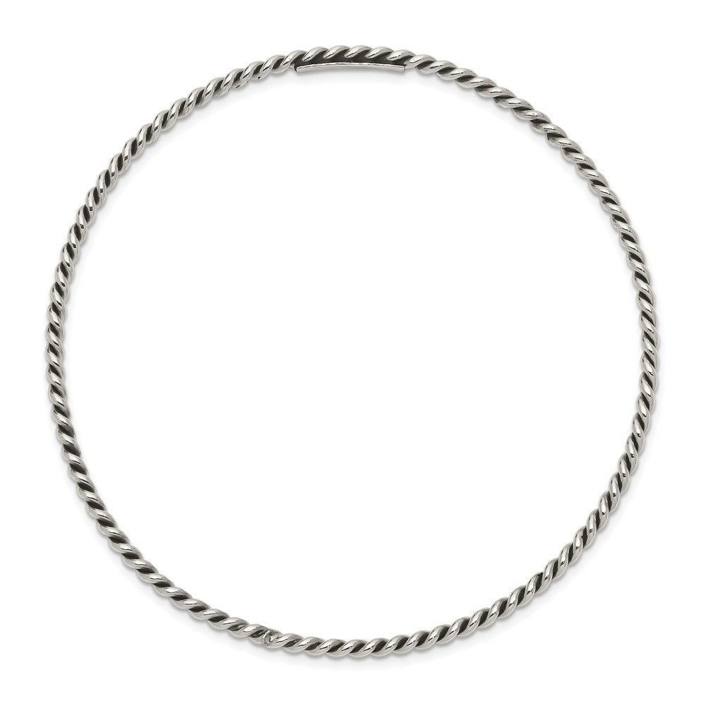 Sterling Silver Antiqued 2mm Twisted Slip-on Bangle 8 inches