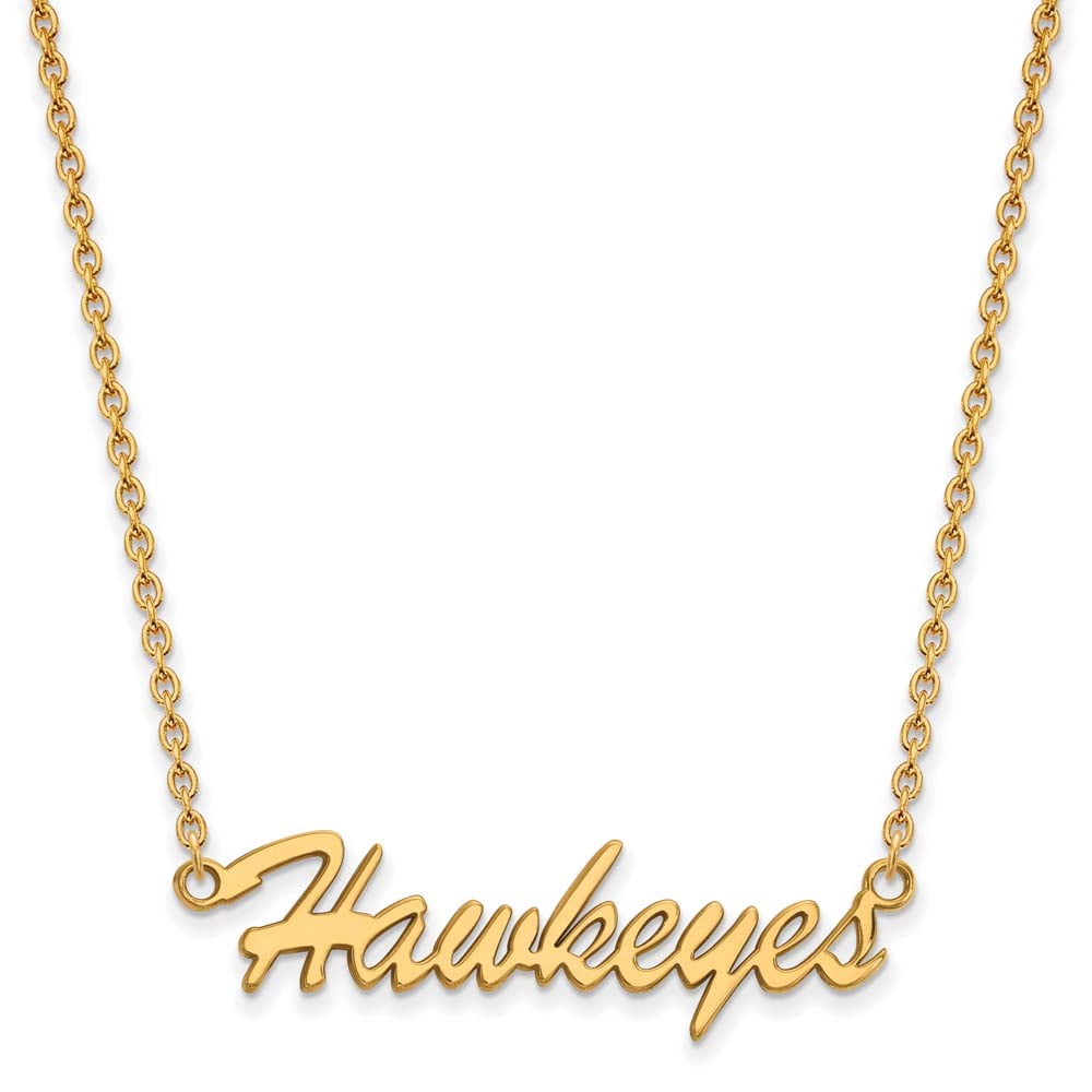 Sterling Silver Gold-plated LogoArt University of Iowa Hawkeyes Script Medium Pendant 18 inch Necklace Q-GP082UIA-18