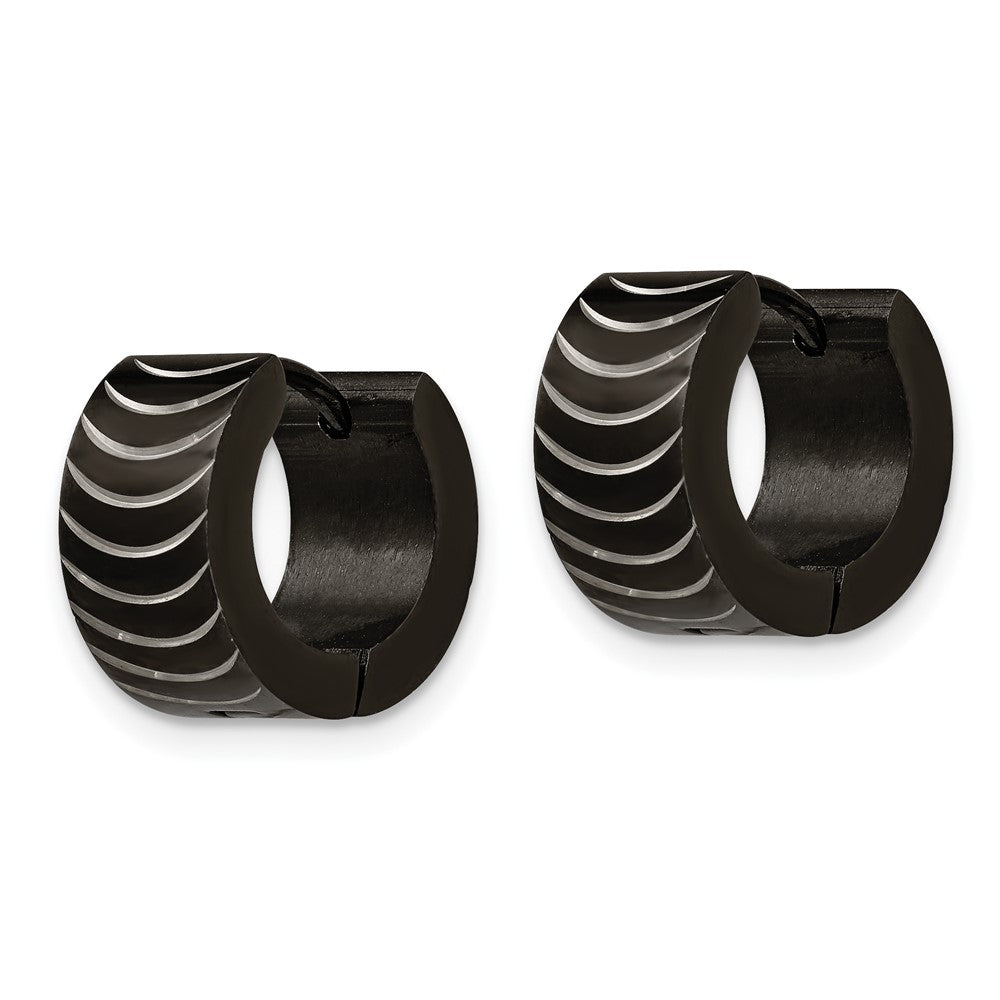 Stainless Steel Polished Black IP-plated 7mm Hinged Hoop Earrings