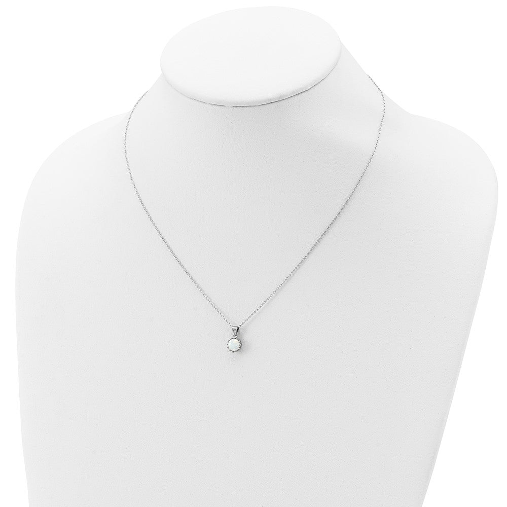 Sterling Silver Rhodium-plated Polished Created Opal Necklace 18 Inches