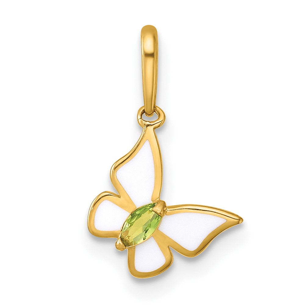 14k Madi K Polished White Enamel and Green CZ Butterfly Childrens Charm / Pendant