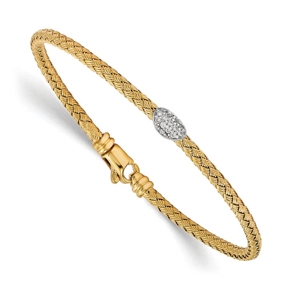 Sterling Silver Gold-tone CZ Woven Bracelet 7  inches