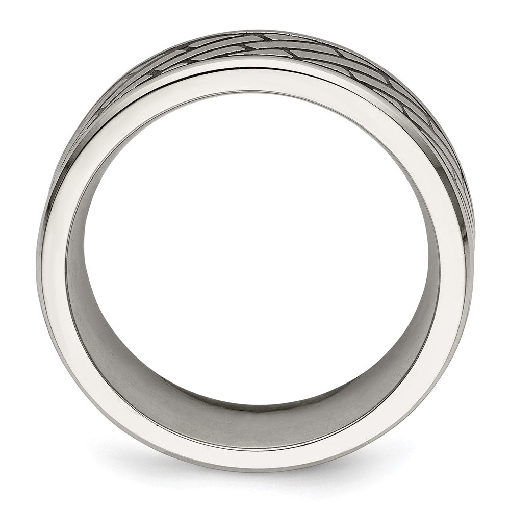 Stainless Steel Antiqued and Polished Brick Pattern 7.5mm Band Size - 12.5
