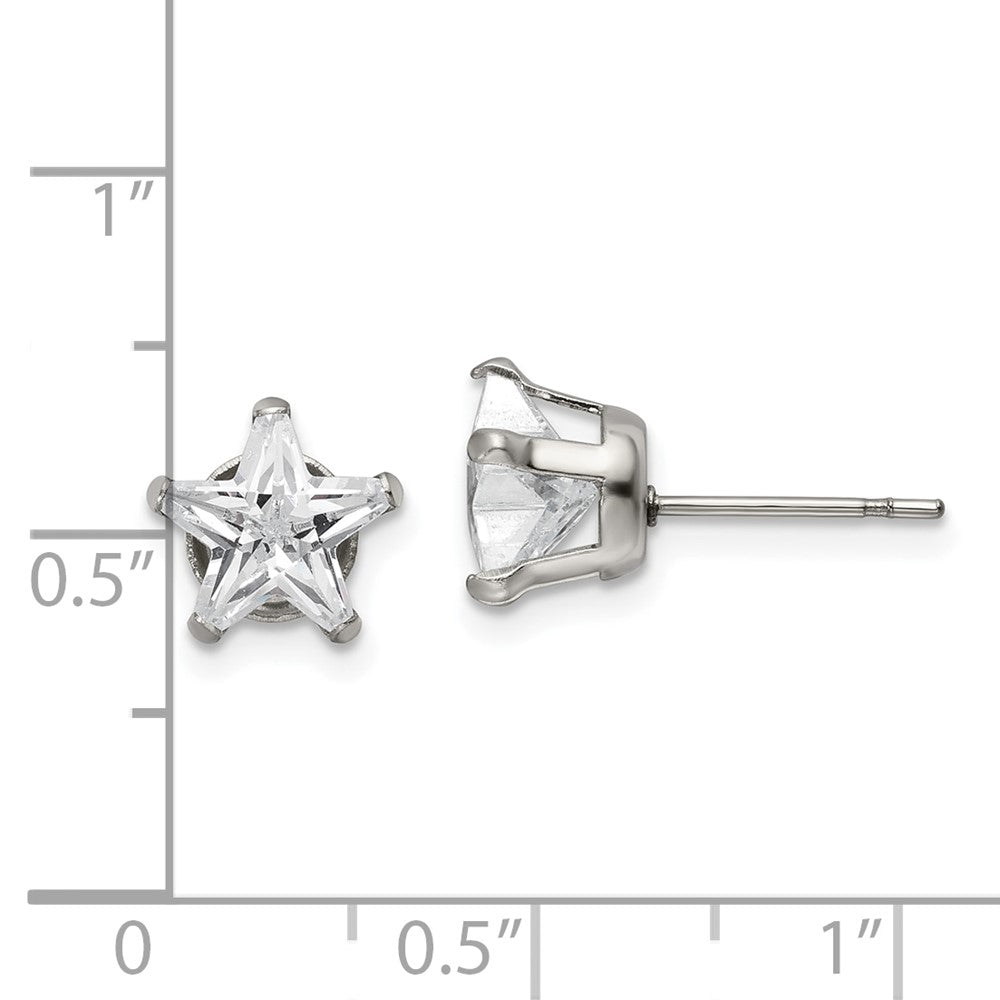 Stainless Steel Polished 8mm Star CZ Stud Post Earrings