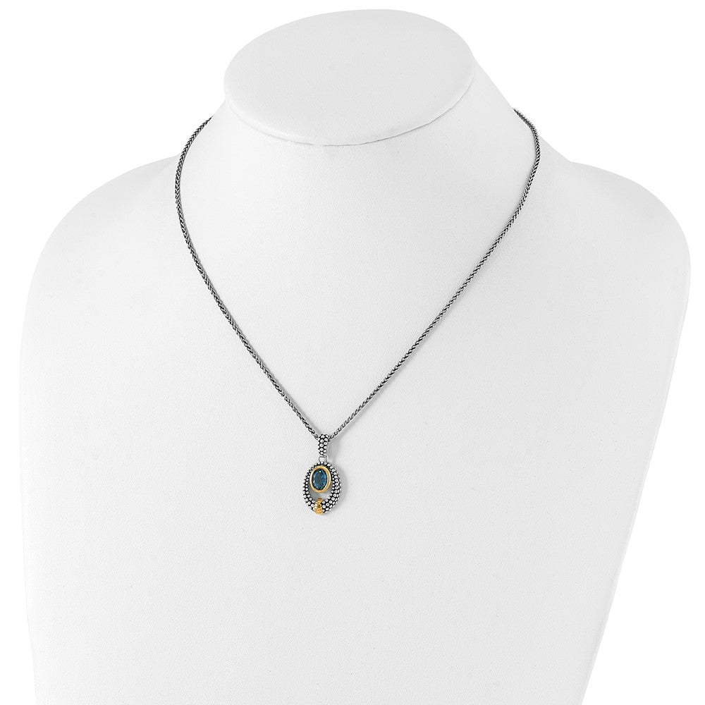 Shey Couture Sterling Silver Gold-tone Flash Gold-plated Antiqued Oval London Blue Topaz 18 inch Necklace 18 Inches