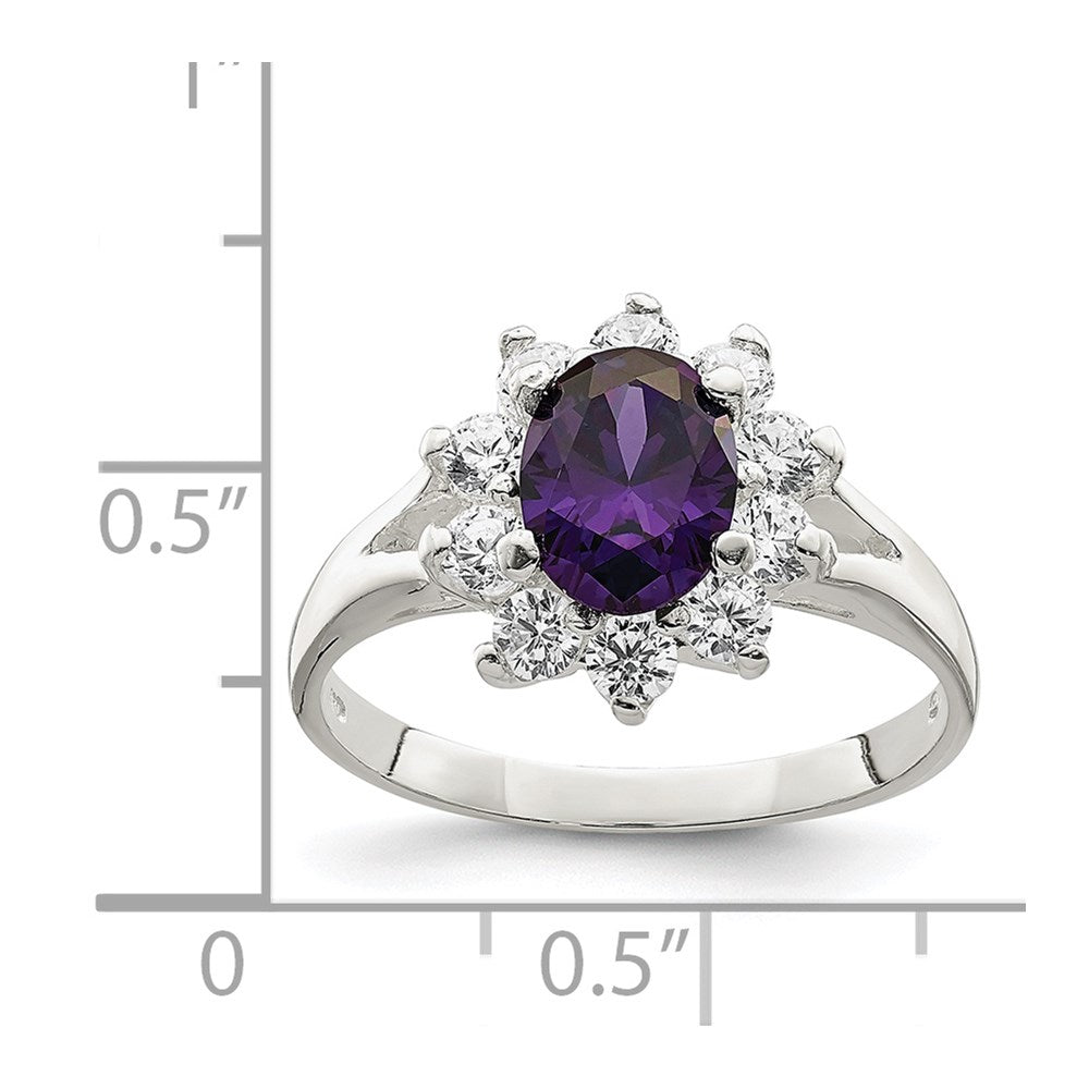 Sterling Silver Purple Oval CZ Cluster Ring