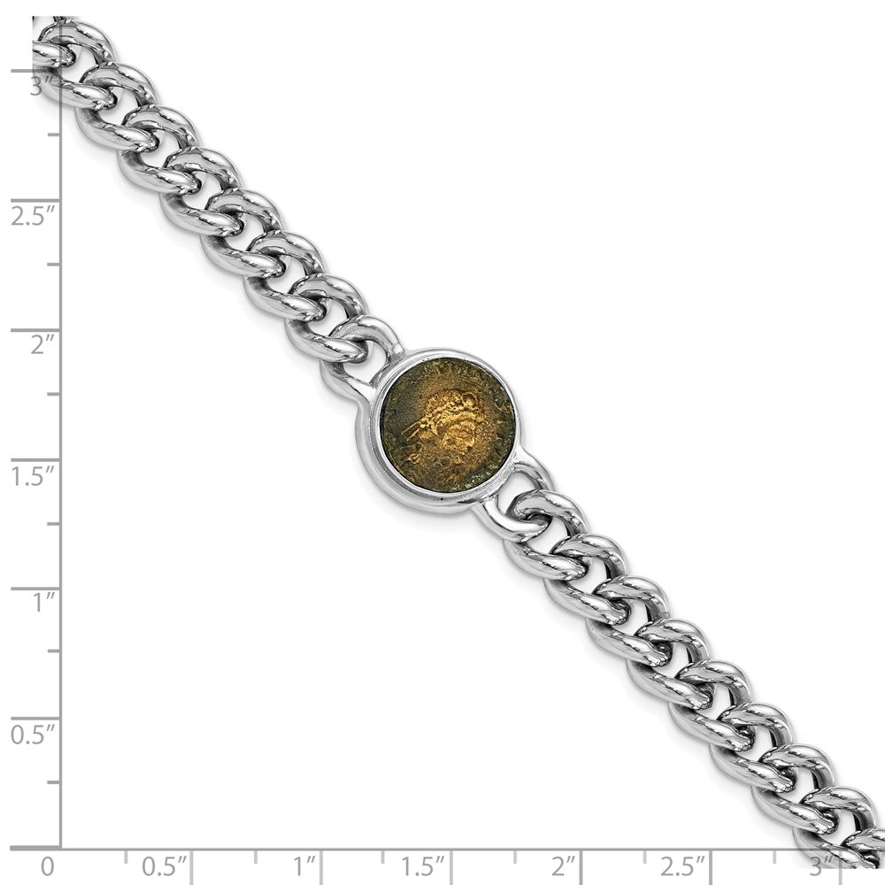 Sterling Silver Rhod-plated Bronze Coin w/1in ext. Bracelet