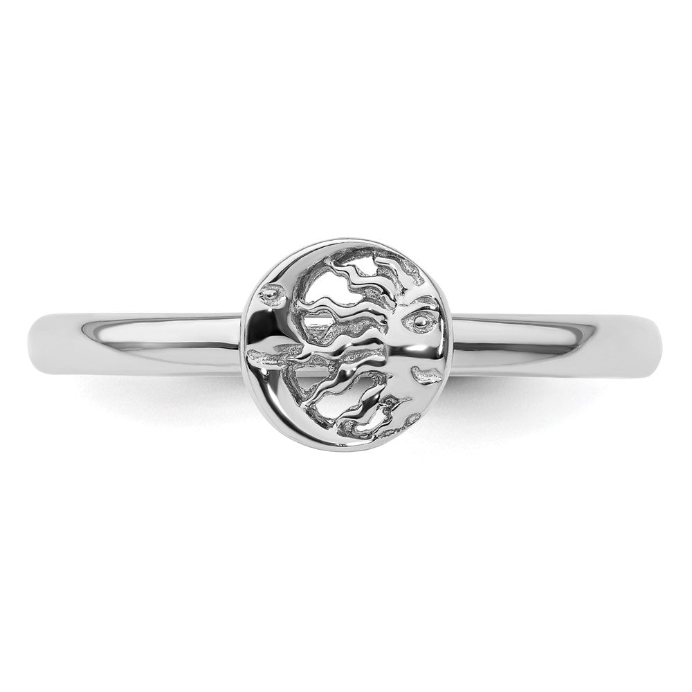 Sterling Silver Stackable Expressions Rhodium Sun/Moon Ring Size -10