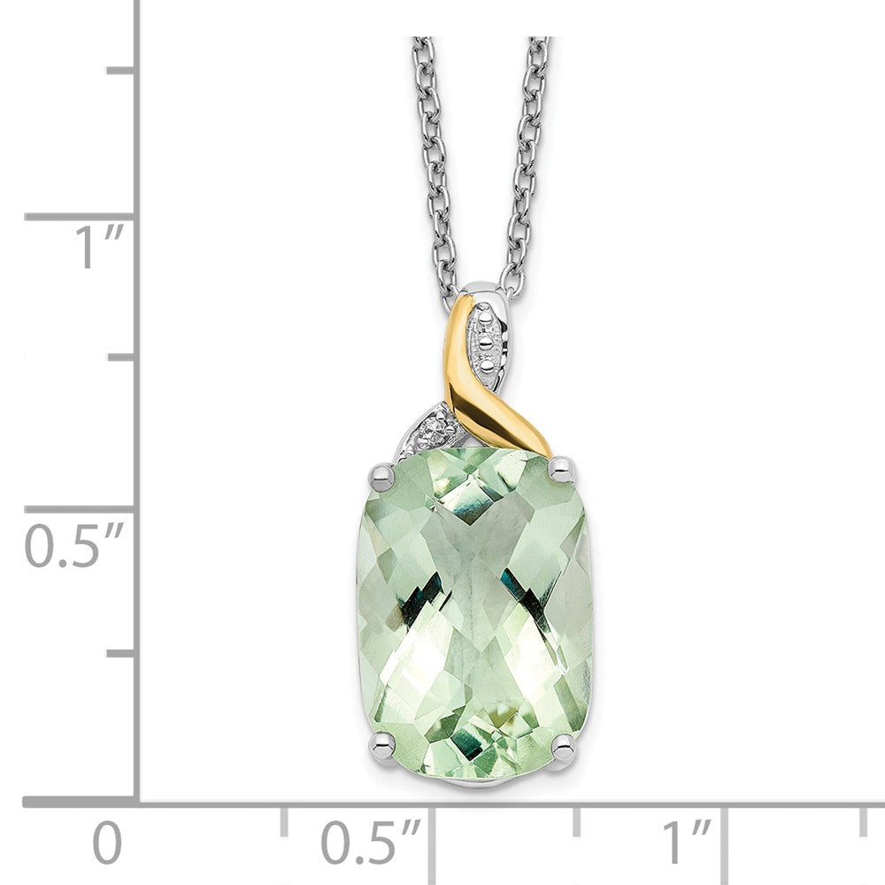 Brilliant Gemstones Sterling Silver with 14K Accent Rhodium-plated Green Quartz and Diamond 18 Inch Necklace with 2 Inch Extender 18 Inches