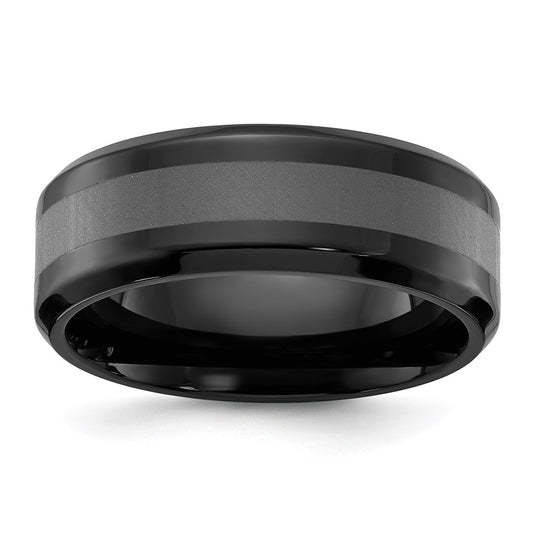 Chisel Titanium Polished Black IP-plated Brushed Center 8mm Band Size - 10.5