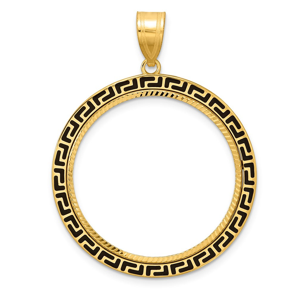 14k Diamond Cut and Black Enamel Greek Key with 27.0mm Prong Coin Bezel Pen