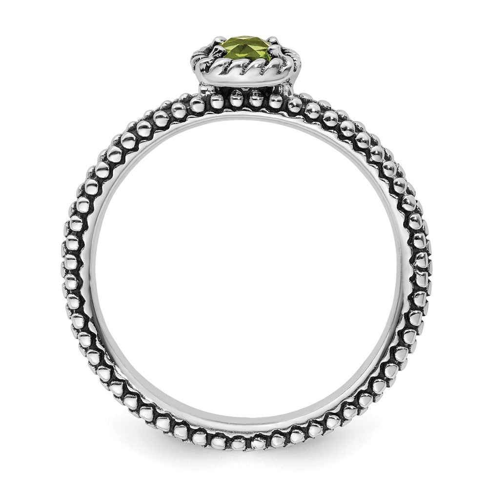 Sterling Silver Stackable Expressions Checker-cut Peridot Antiqued Ring Size -7