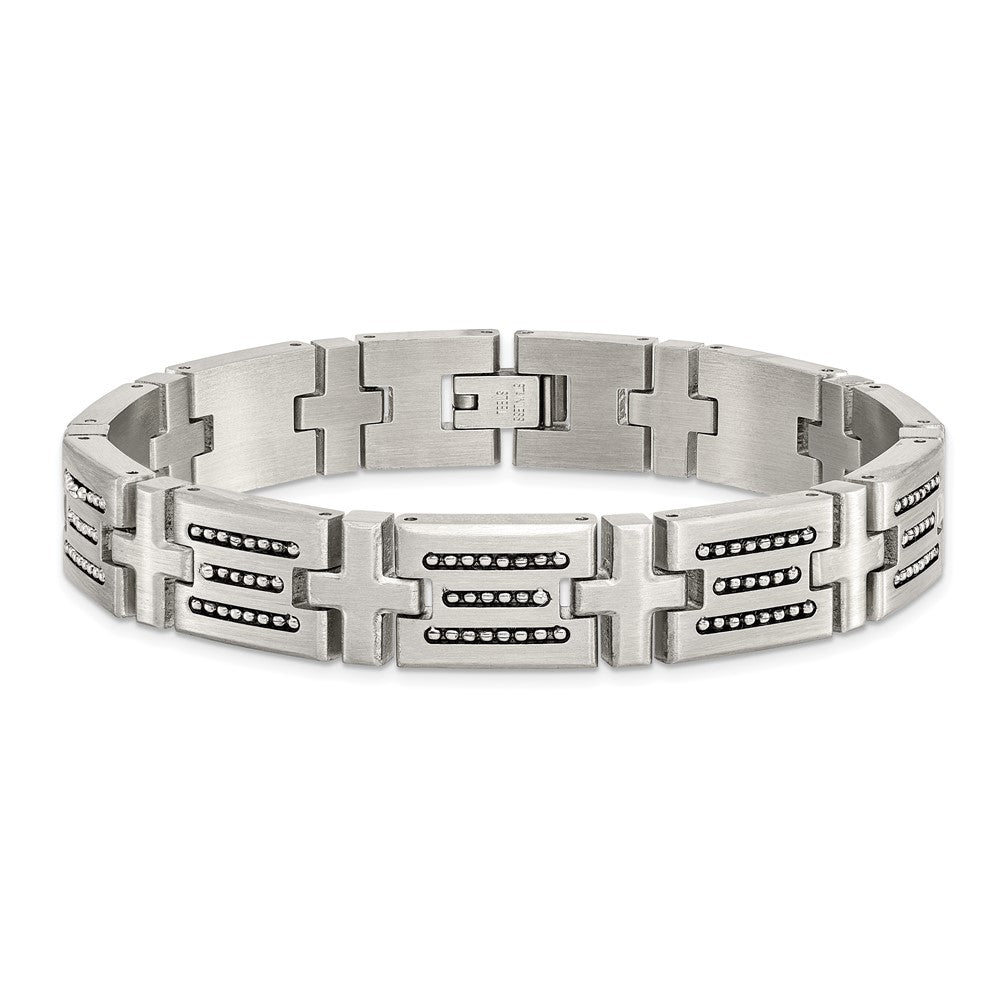 Stainless Steel Brushed with Polished Beads 8.5in Bracelet 8.5 inches