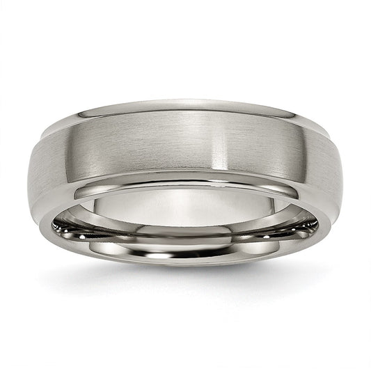 Titanium Brushed Center 7mm Ridged Edge Band Size - 12.5