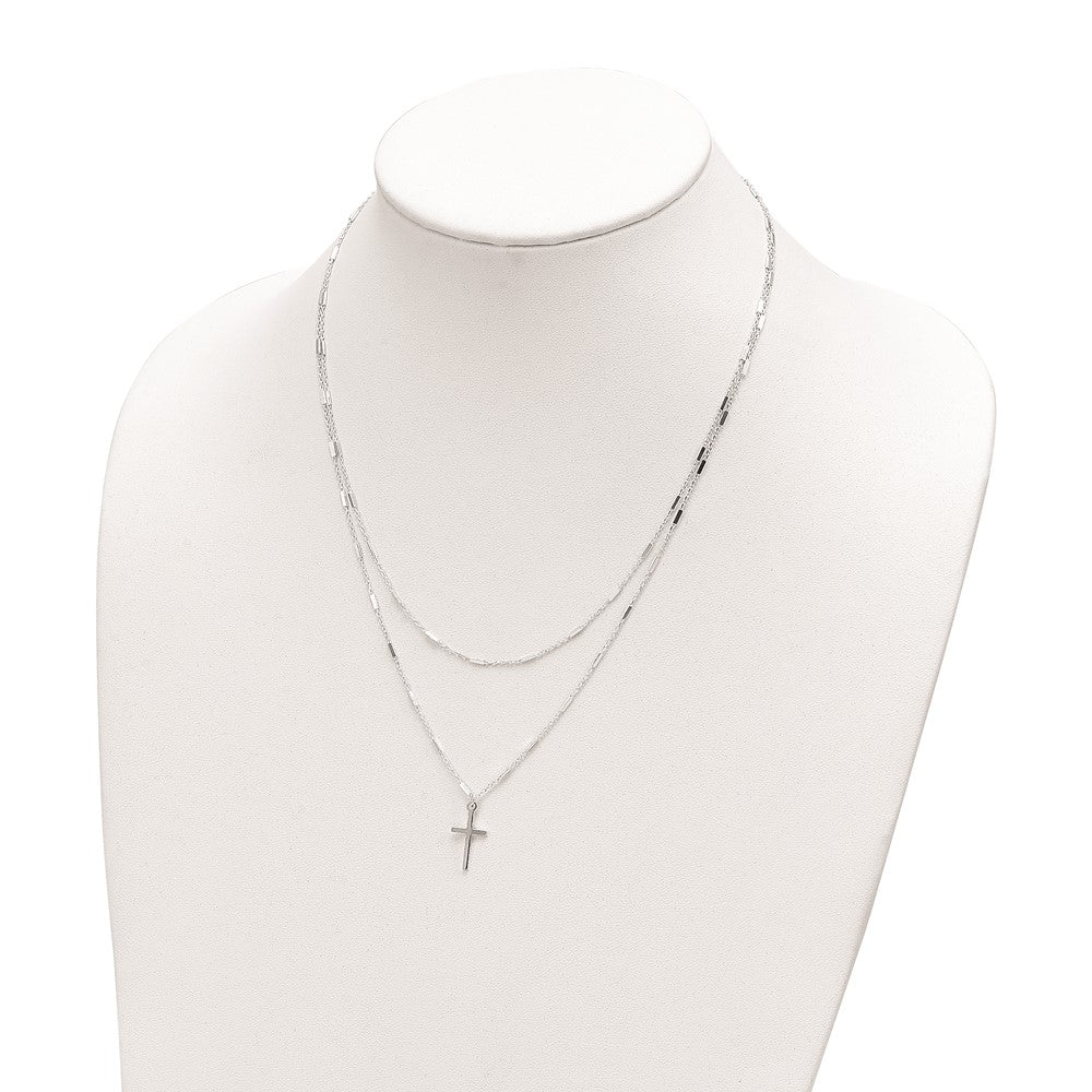 Sterling Silver Fancy Cross Double Strand Necklace 25 Inches